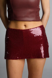 Rochelle Burgundy Sequin Mini Skirt