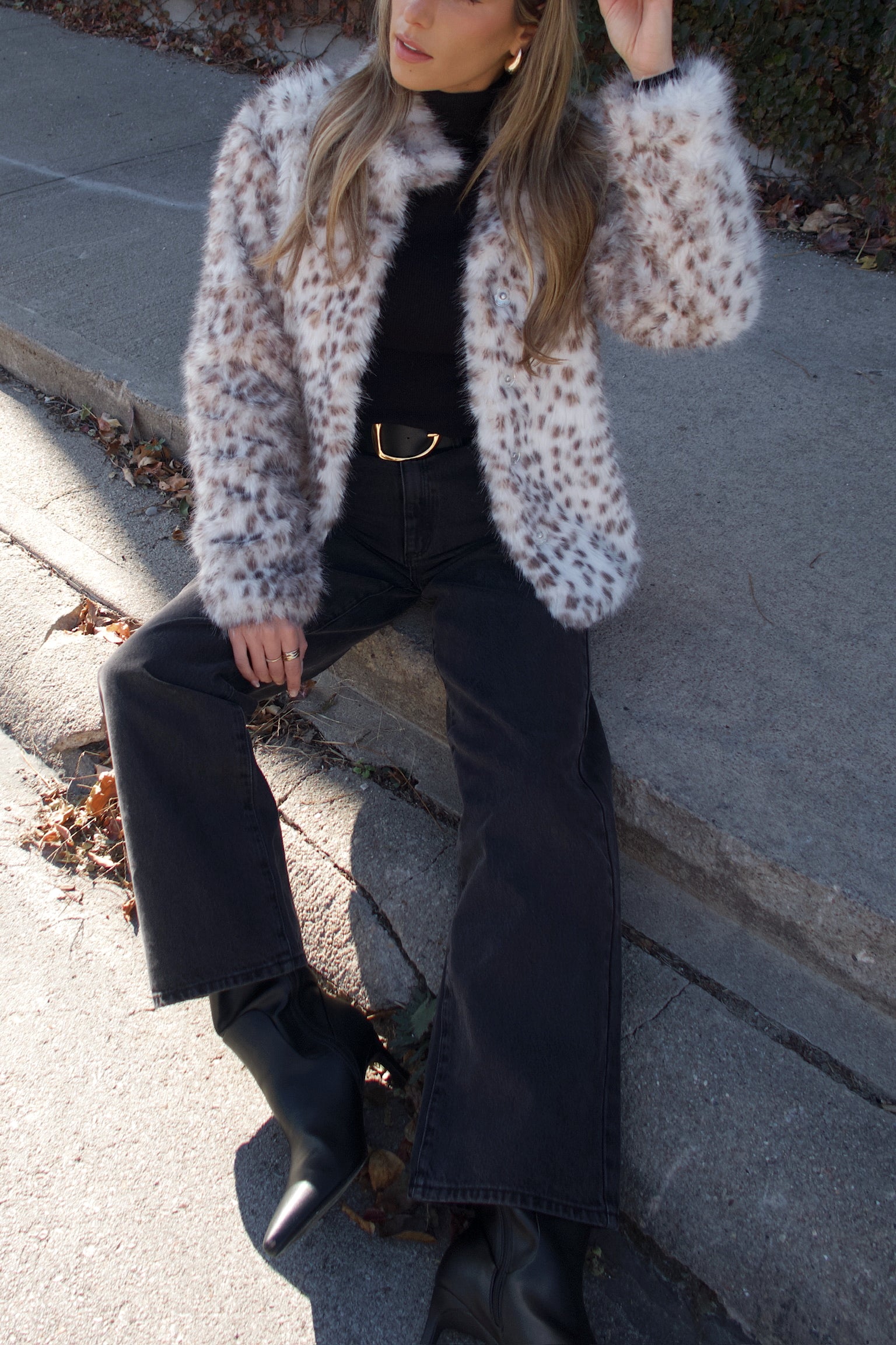 Snow Leopard Faux Fur Jacket