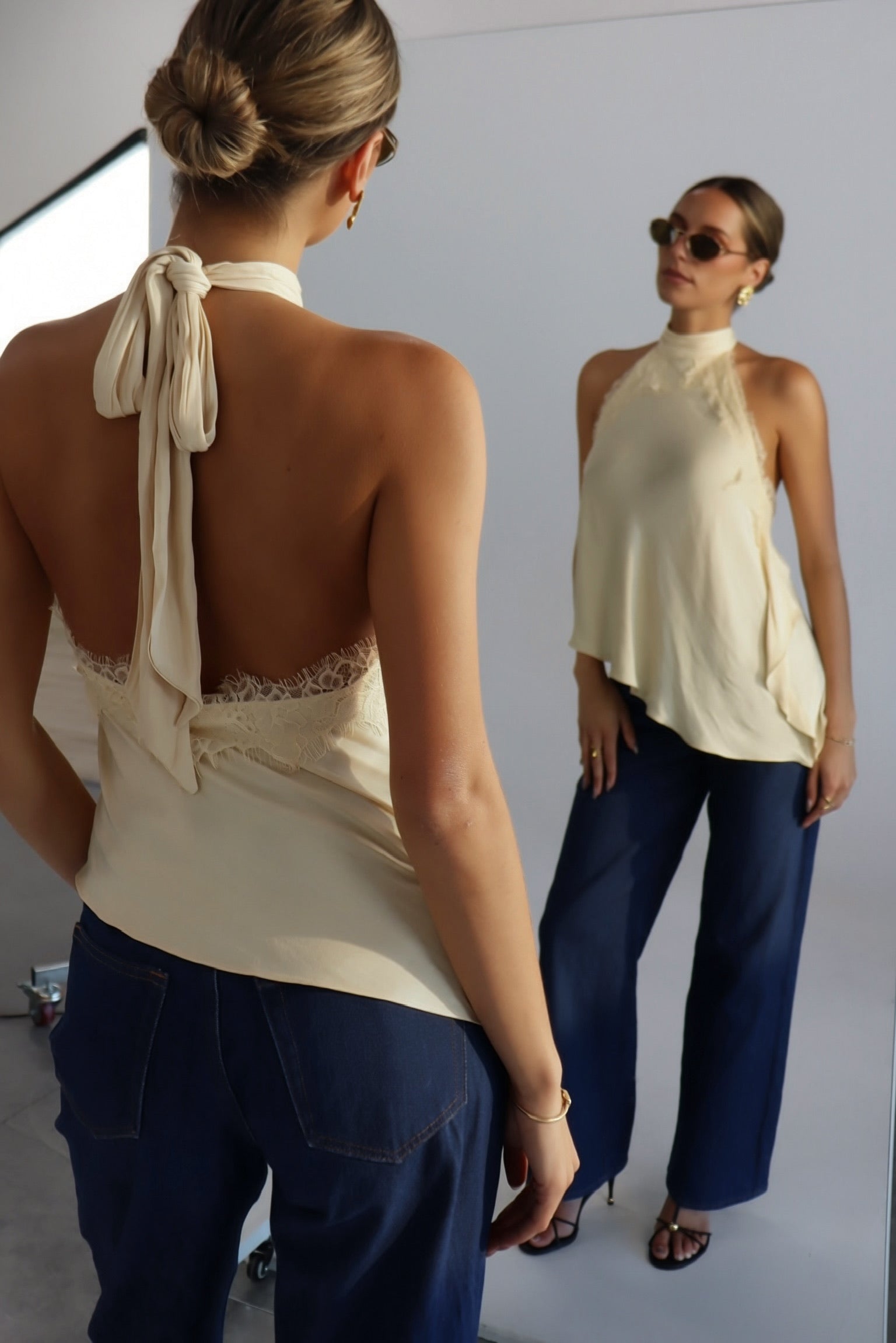 Capri Satin and Lace Contrast Halter Top