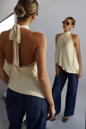 Capri Satin and Lace Contrast Halter Top