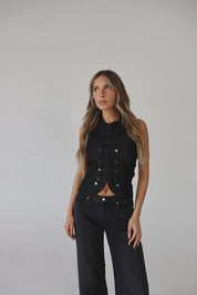 Washed Black Denim Nepoleon Top