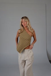 Taylor Asymmetrical One-Shoulder Top In Olive