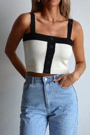 Color Block Cropped Button Up Tank