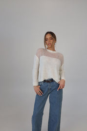 Cozy Crochet Contrast Sweater in White