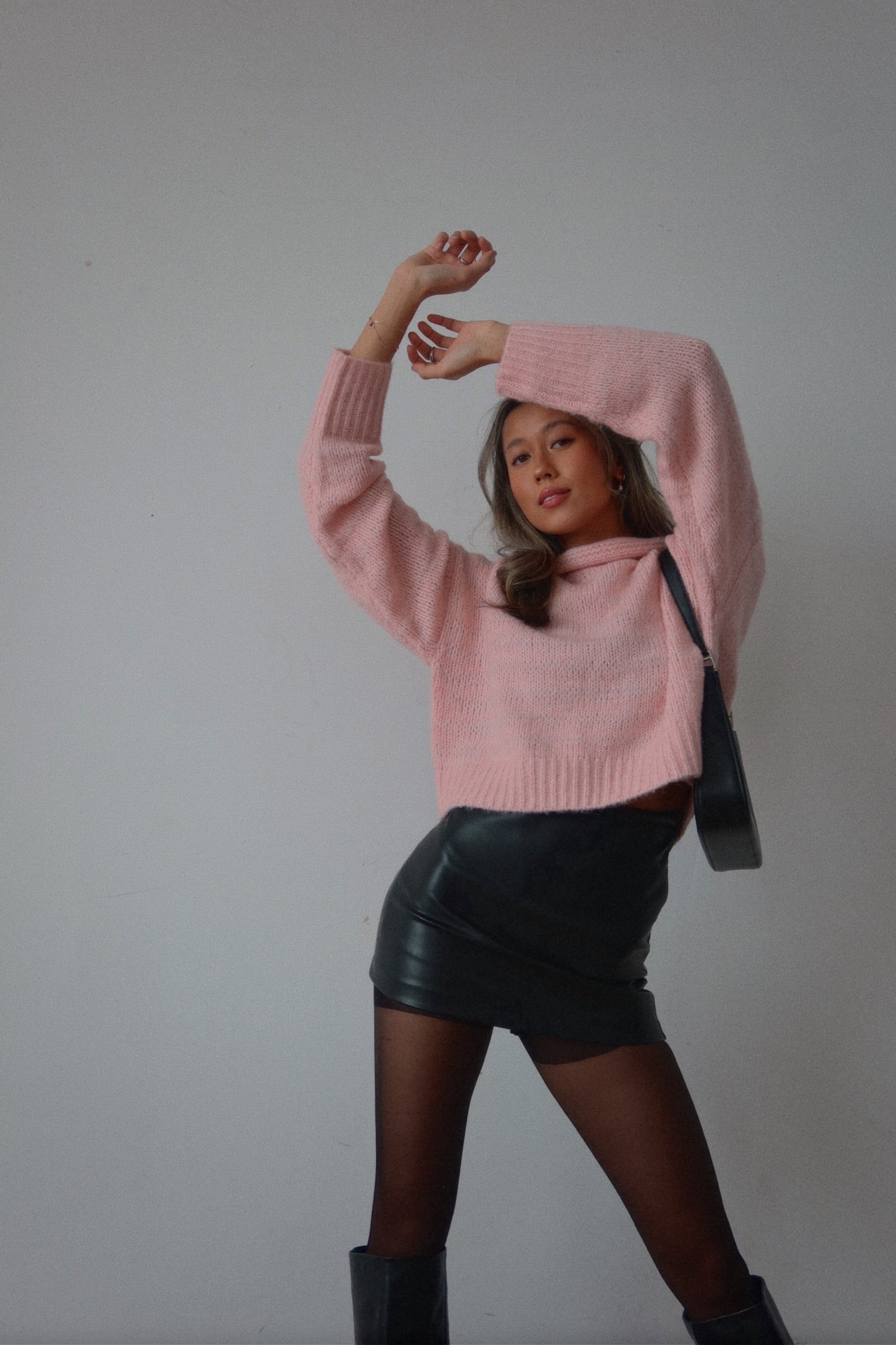 Tenley Textured Turtleneck In Blush