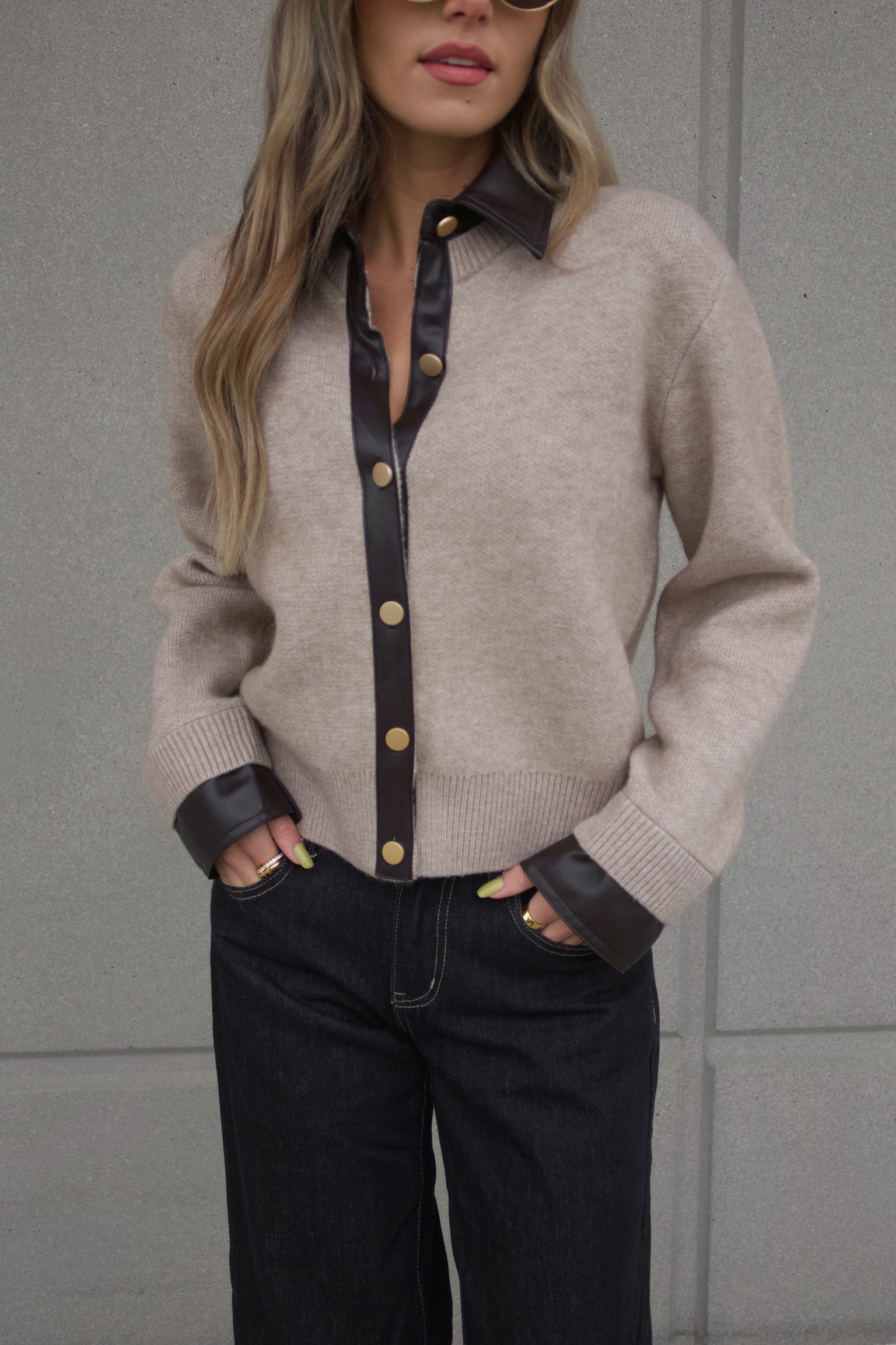Myah Contrast Collared Cardigan