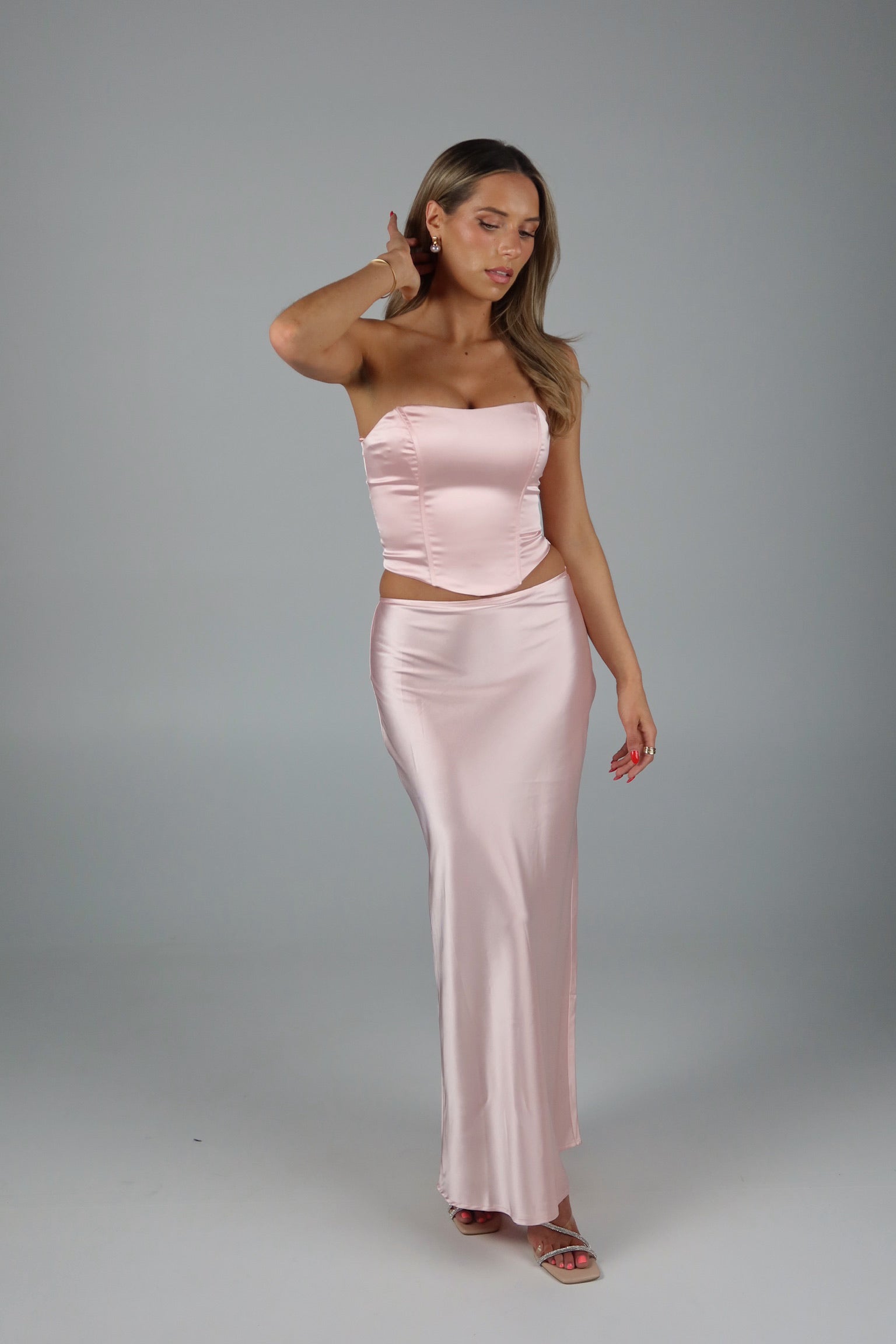 Lavelle Satin Corset Top in Blush