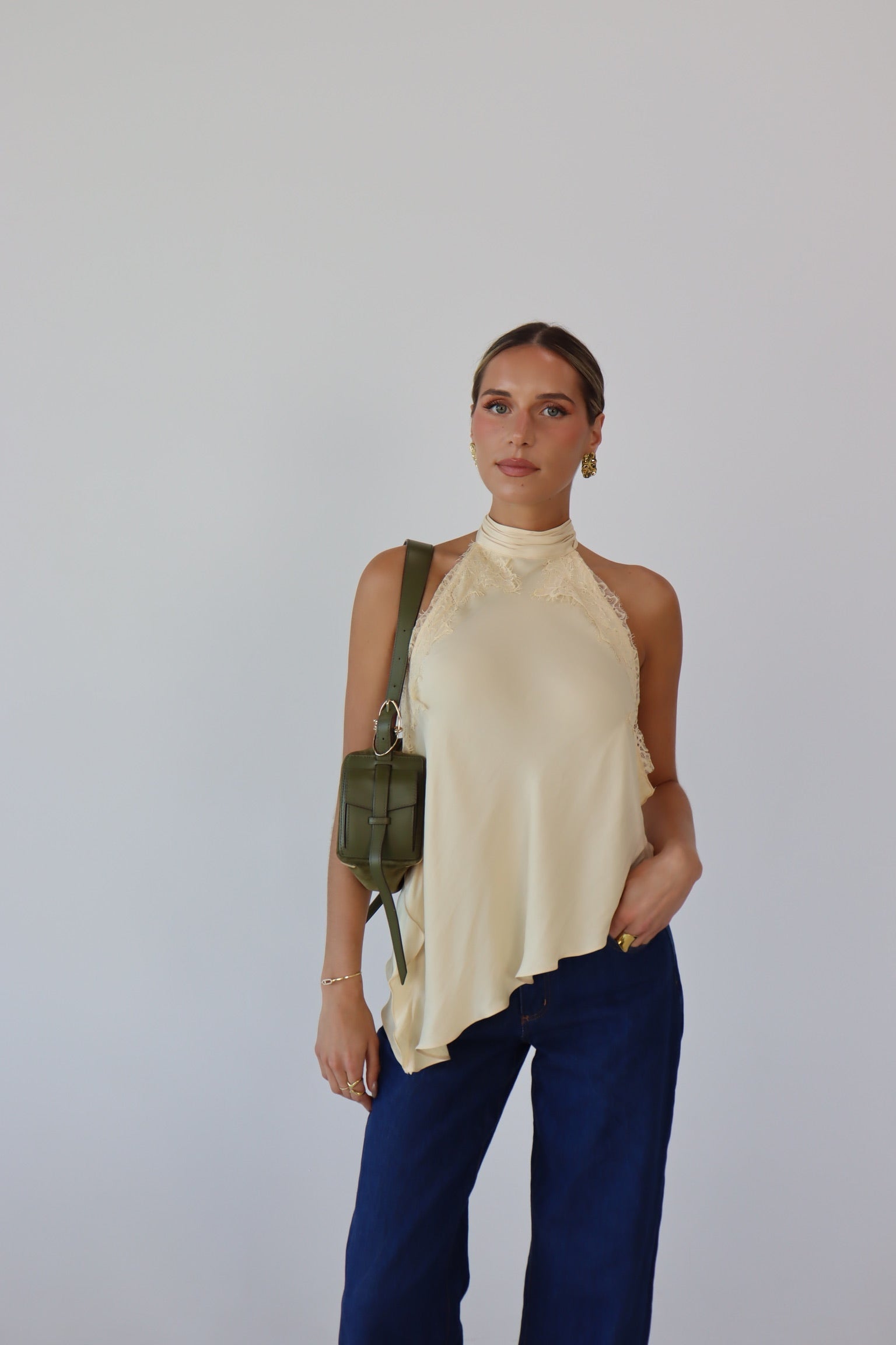 Capri Satin and Lace Contrast Halter Top