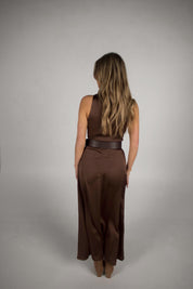 Carmen Belted Satin Maxi Dress