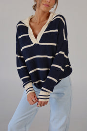 Nautical Stripes Knit Long Sleeve Sweater