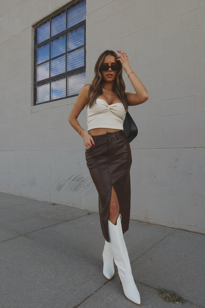 Adalyn Faux Leather Midi Skirt