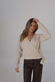 Cozy Wrap Knit Sweater in Oatmeal