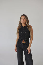 Washed Black Denim Nepoleon Top