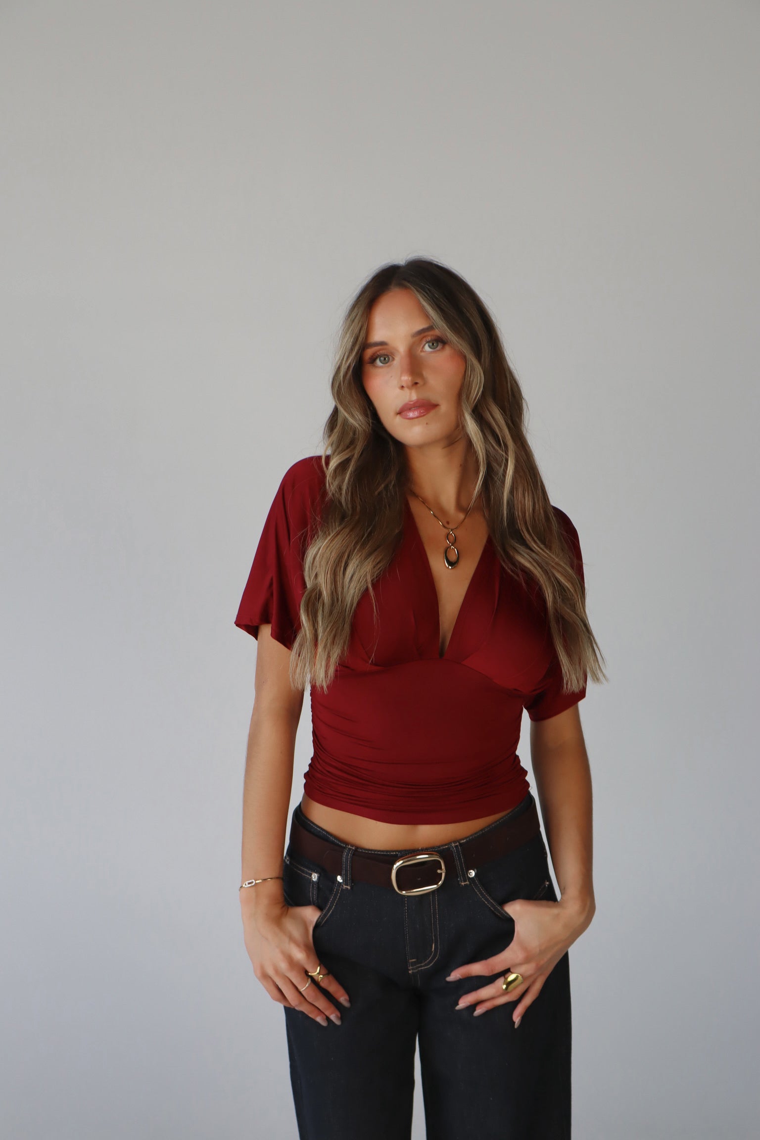 Ronnie Short Sleeve Burgundy Top
