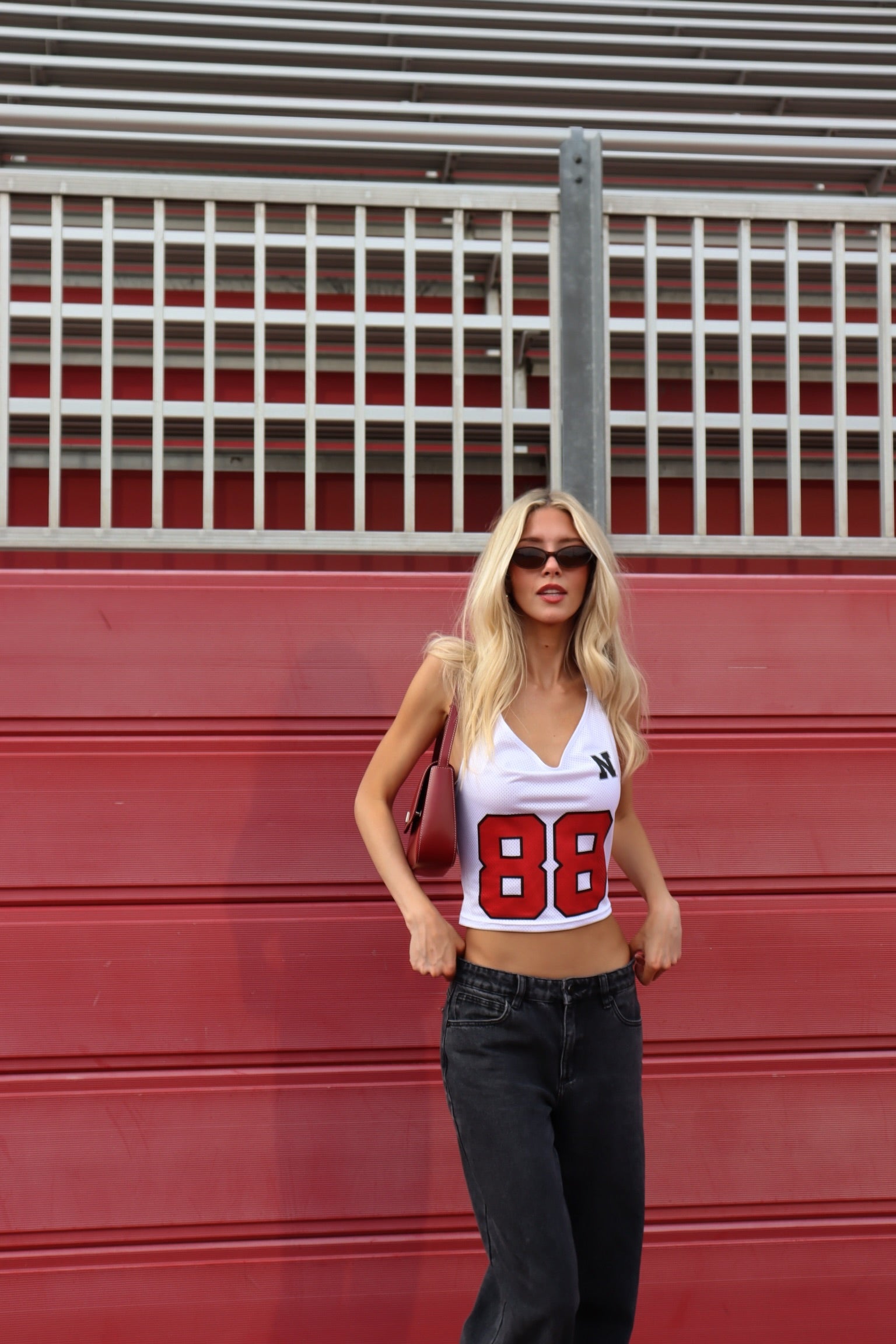Nebraska Jersey Halter Top In White