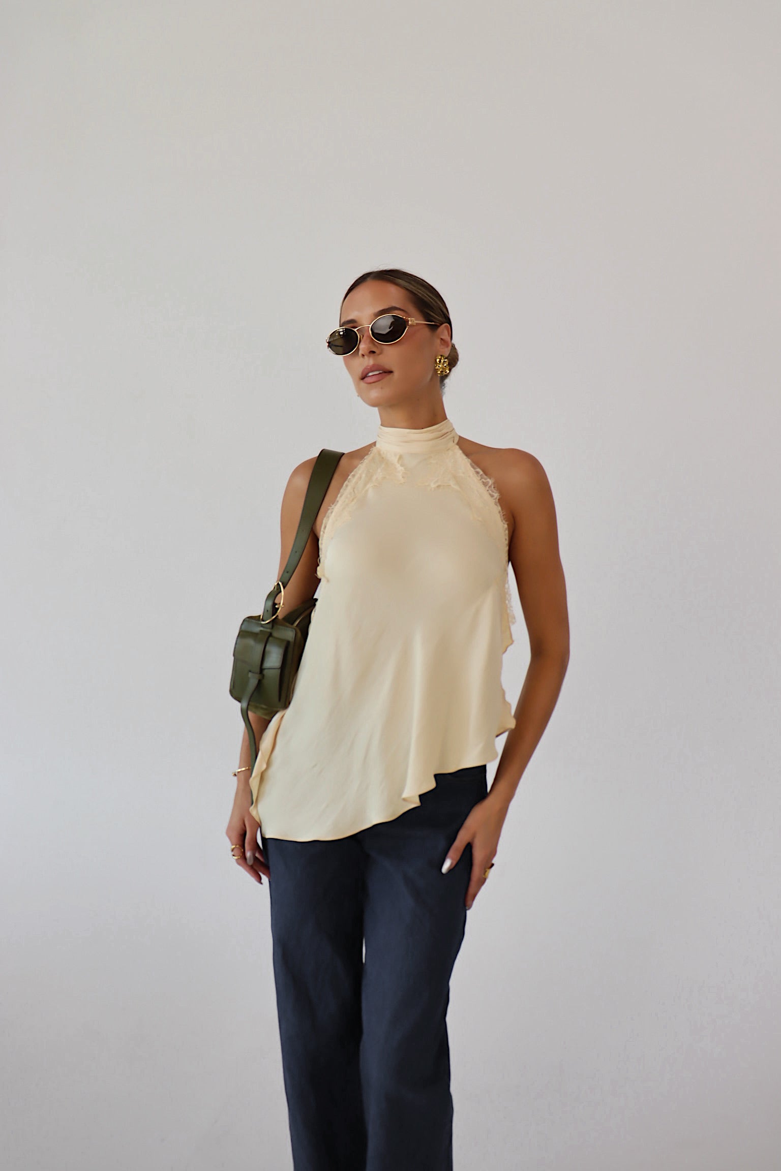 Capri Satin and Lace Contrast Halter Top