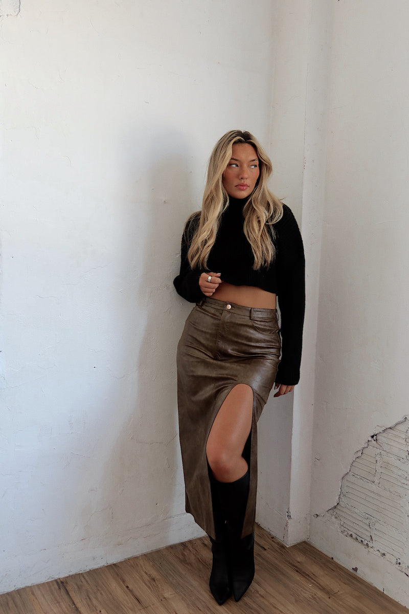 Emilee Faux Leather Midi Skirt