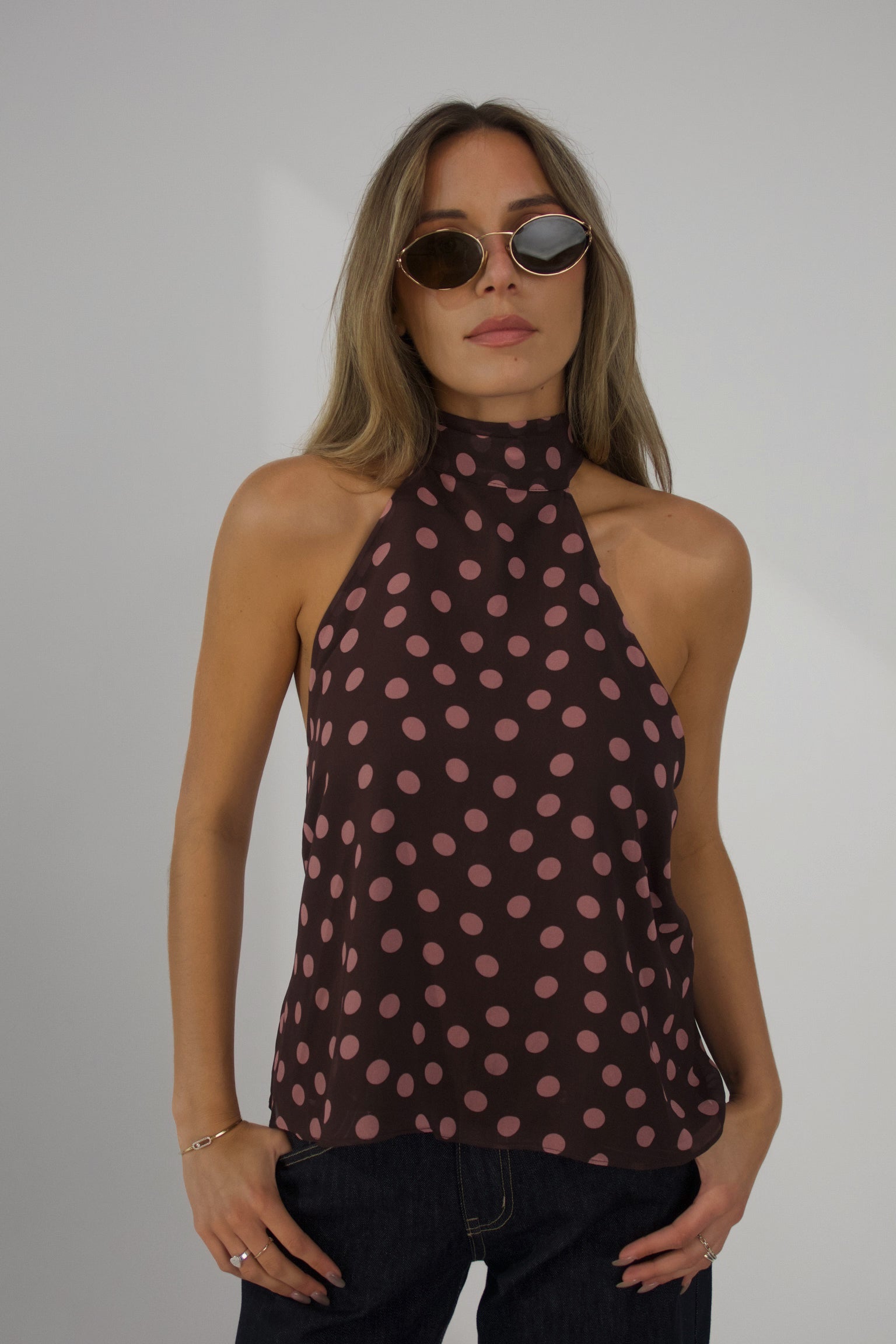 Polina Pink Polka Dot Halter Top