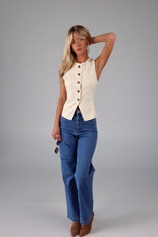 Zella Linen Button Up Vest