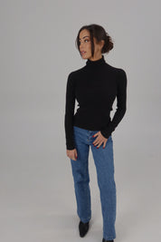 Classic Ribbed Turtleneck Sweater in Black