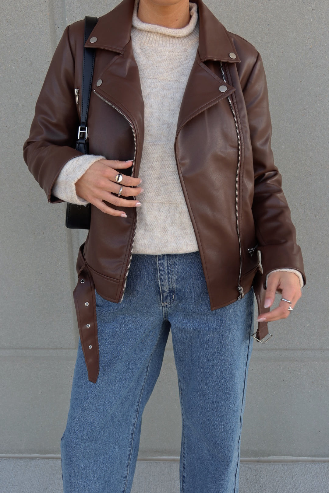 Brown Pleather Moto Jacket