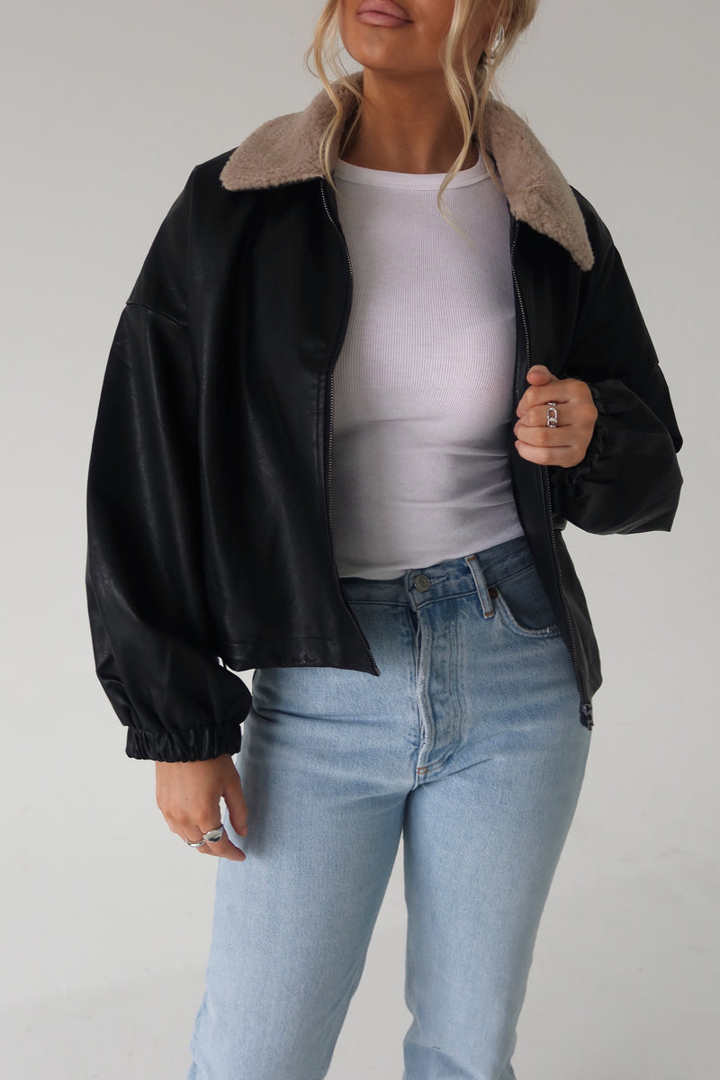 Callie Sherpa Collar Leather Jacket