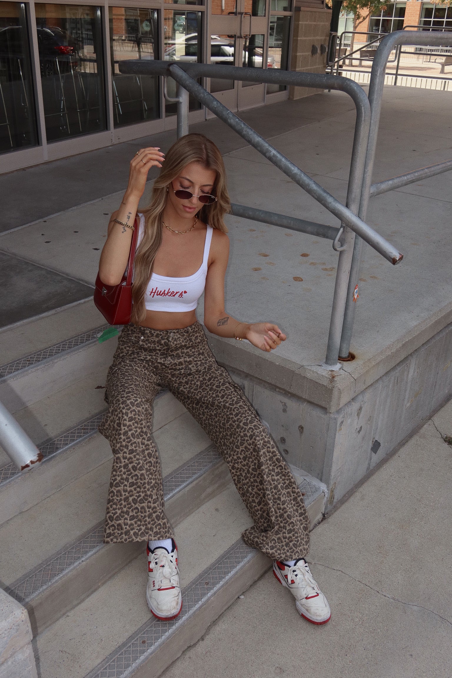 Mid Rise Leopard Print Cargo Pants