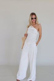 Inez Linen One Shoulder Top in Ivory