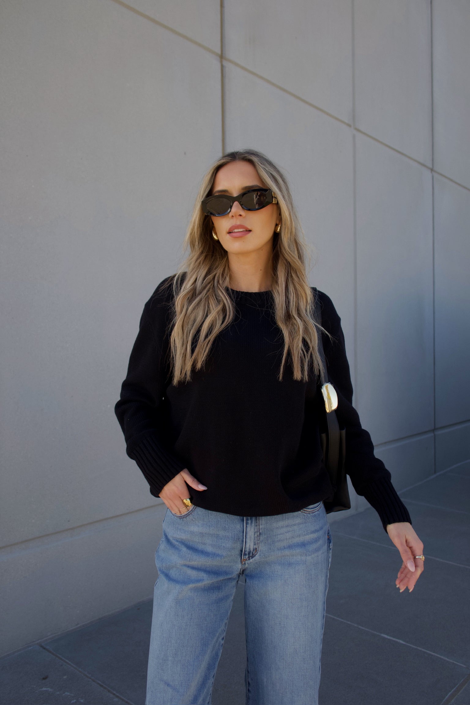 Lenny Black Cotton Relaxed Sweater