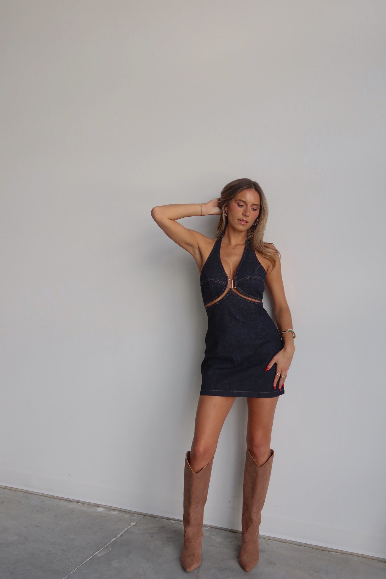 Denim Mini Dress with Cutout