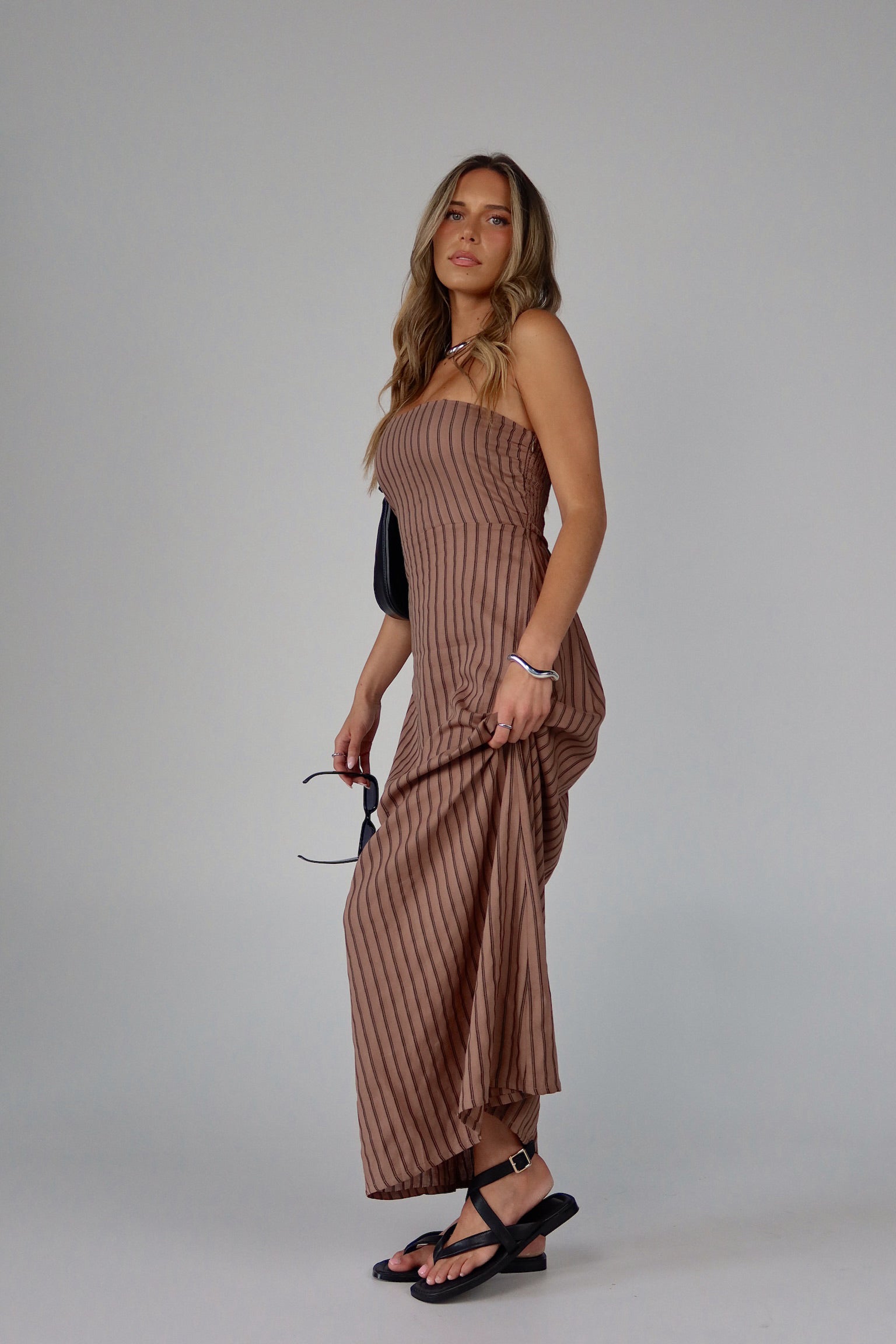 Maranda Strapless Linen Blend Maxi Dress