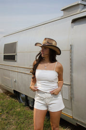 Jolene White Studded Denim Shorts