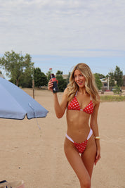 Red and White Contrast Polka Dot Bikini
