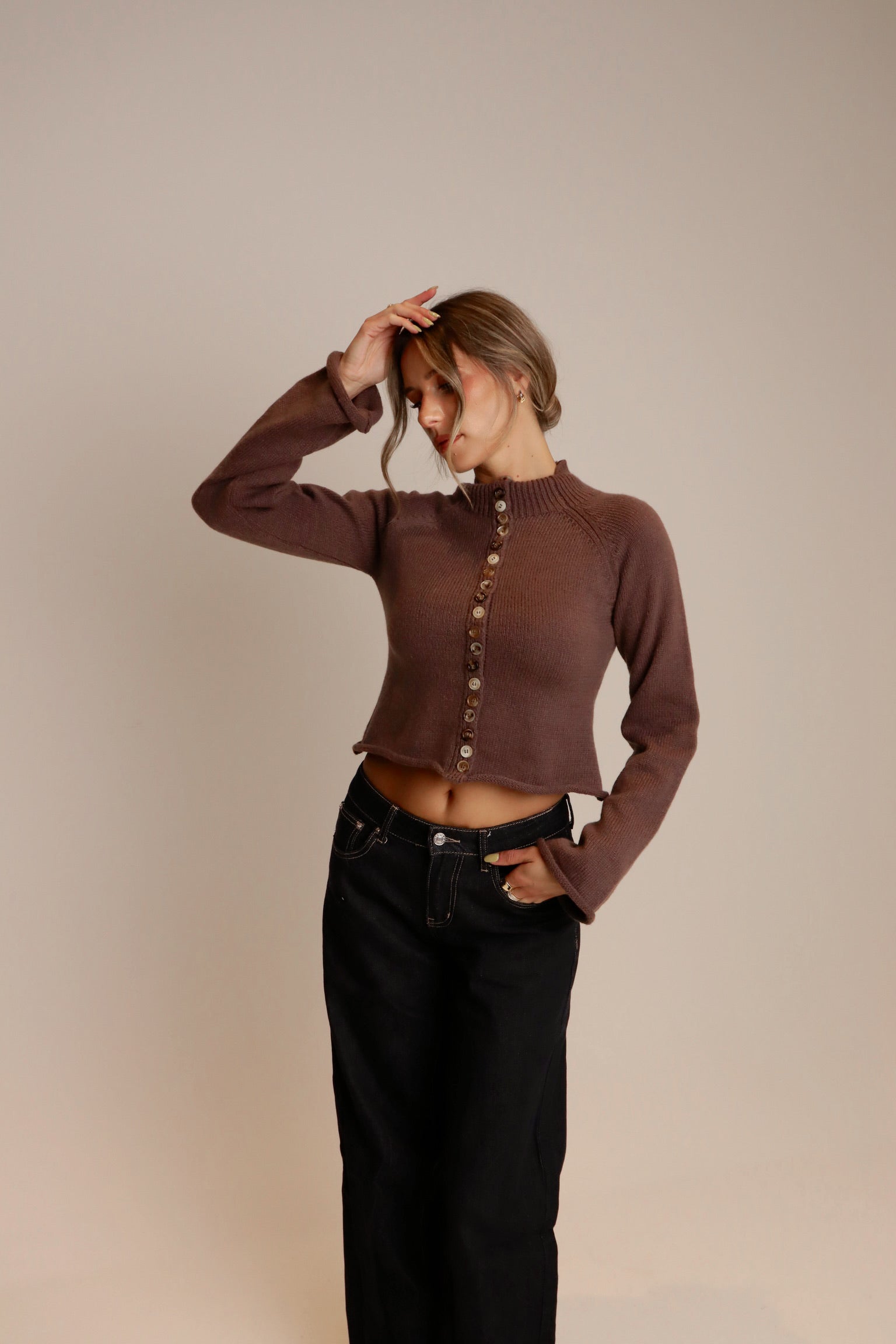Eden Button Down Mock Neck