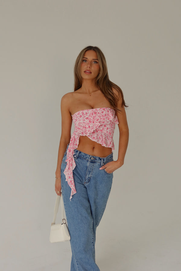 RESTOCKED :Zoey Pink Floral Strapless Top