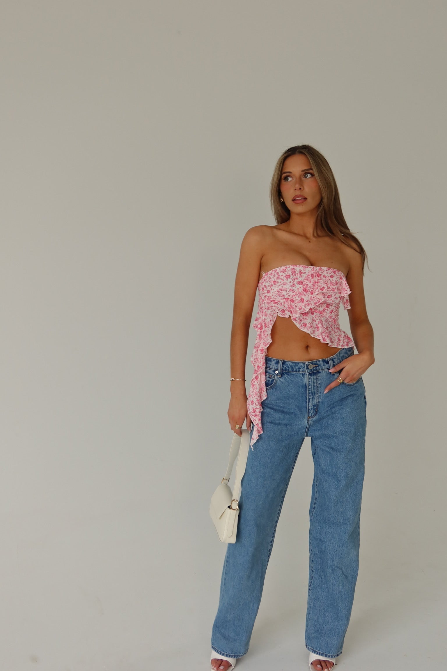 RESTOCKED :Zoey Pink Floral Strapless Top