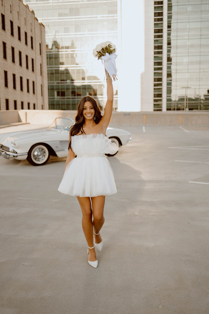 Kyndall Tulle Mini Dress in White