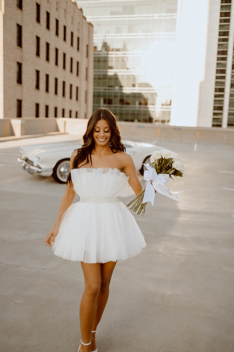 Kyndall Tulle Mini Dress in White