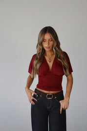 Ronnie Short Sleeve Burgundy Top