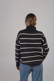 Striped Cozy Crop Turtleneck in Charcoal