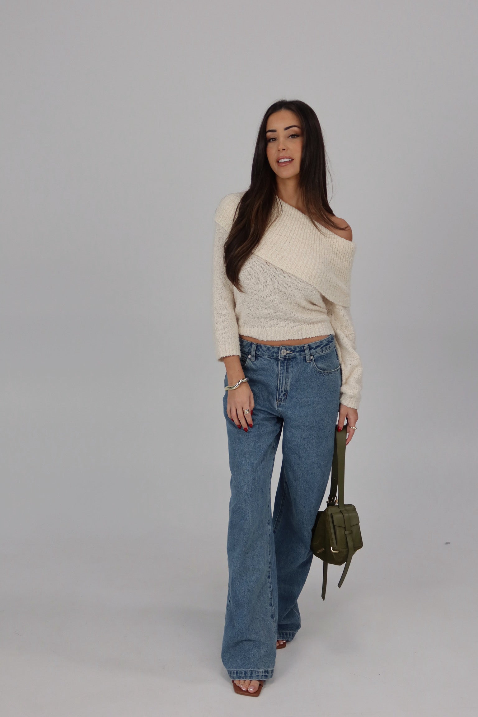 Ivory Off-Shoulder Foldover Knit