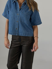 Classic Denim Button-Up Short Sleeve Shirt