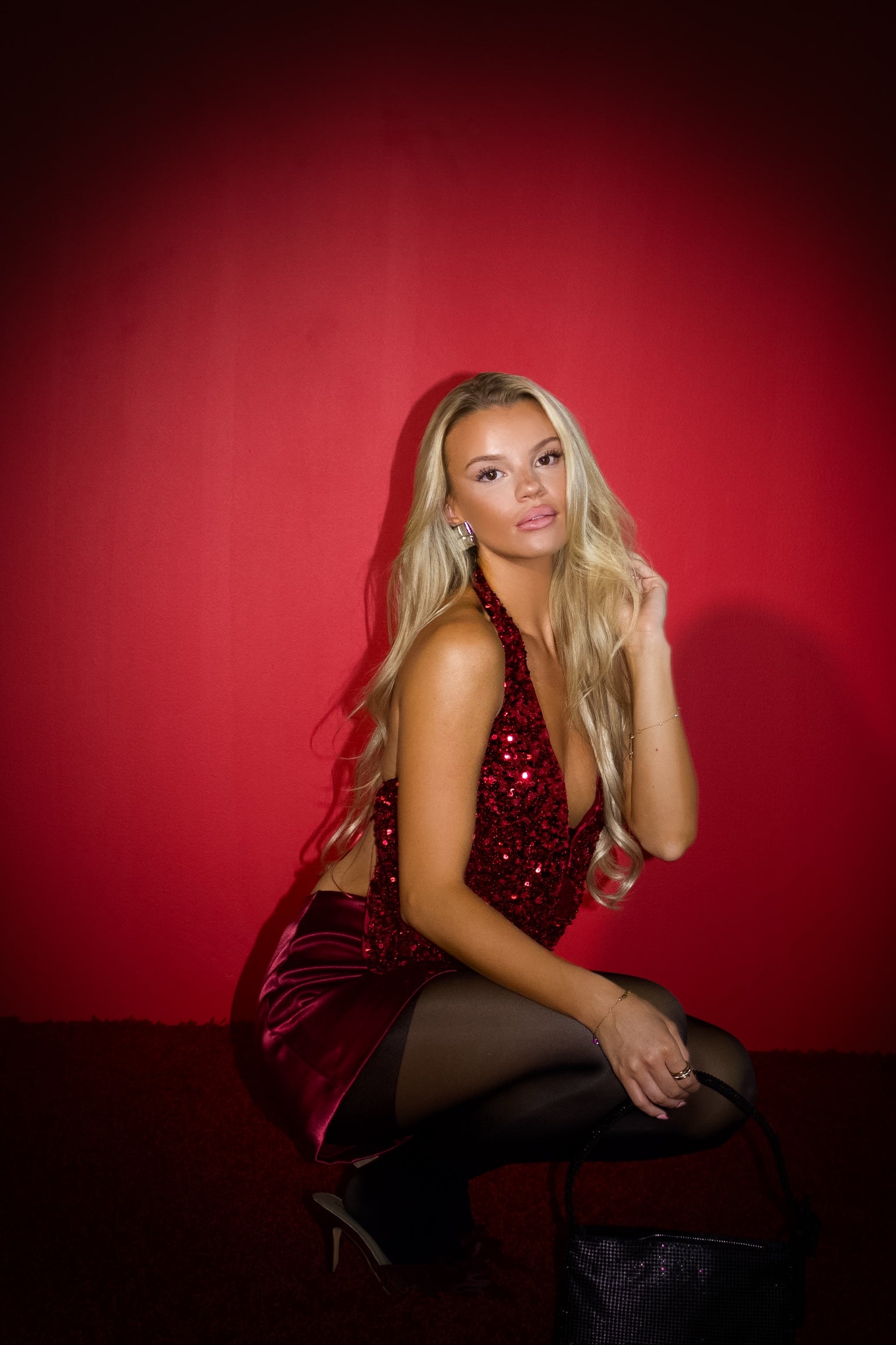 Bordeaux Satin Mini Skirt