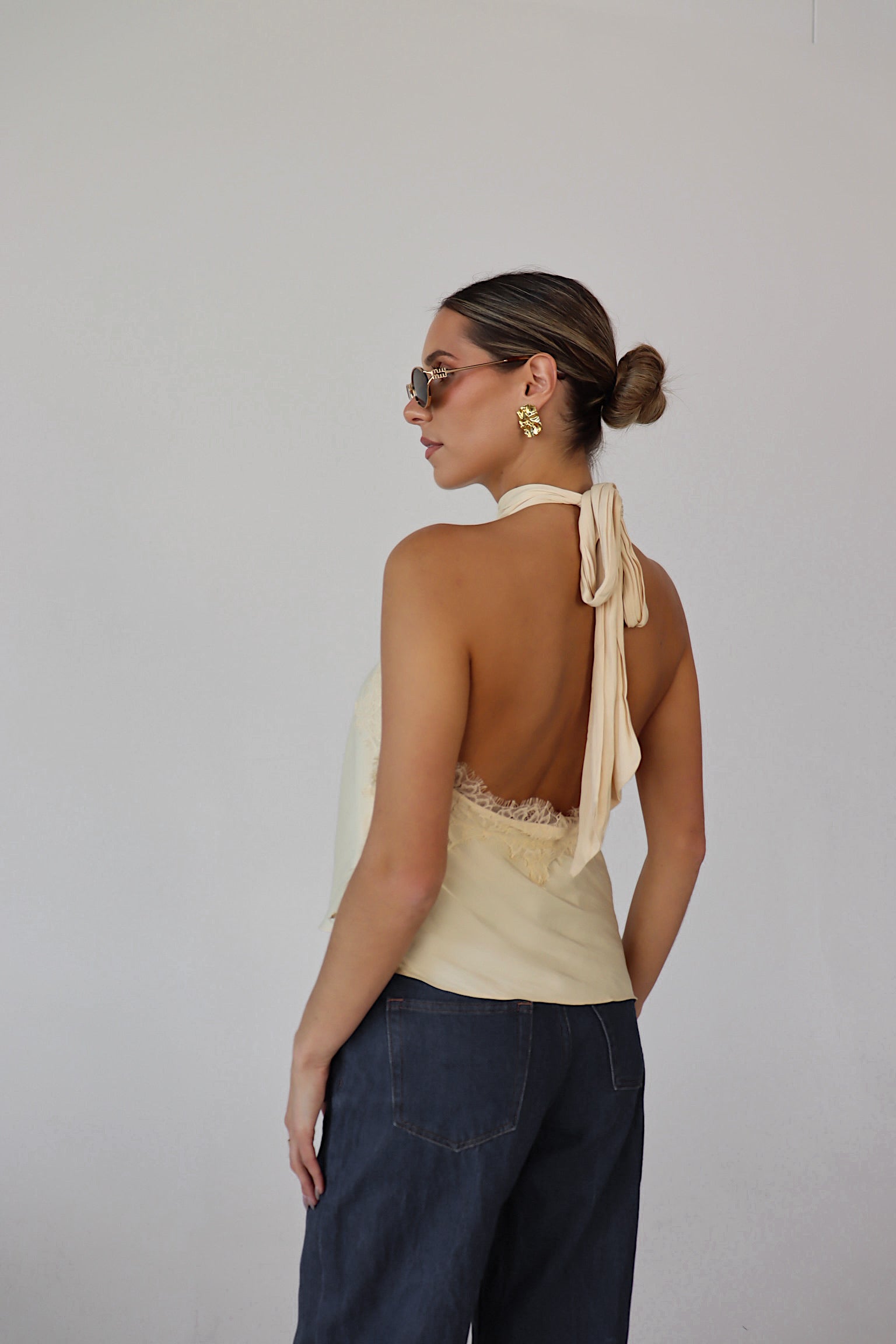 Capri Satin and Lace Contrast Halter Top