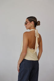 Capri Satin and Lace Contrast Halter Top