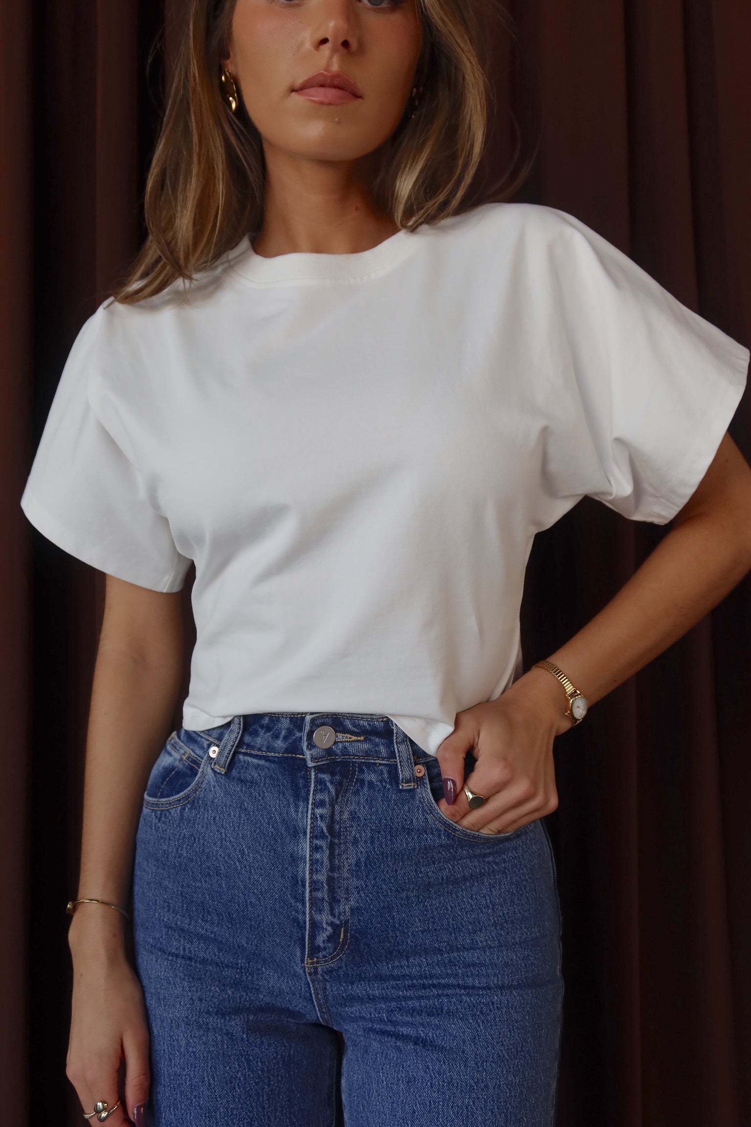 Wide Sleeve Cotton Top in White