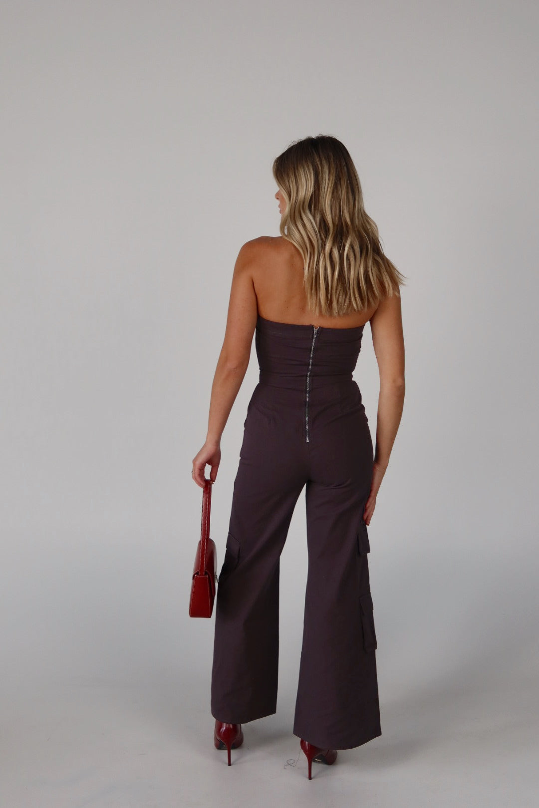 Cargo Tube Top Jumpsuit in Charcoal