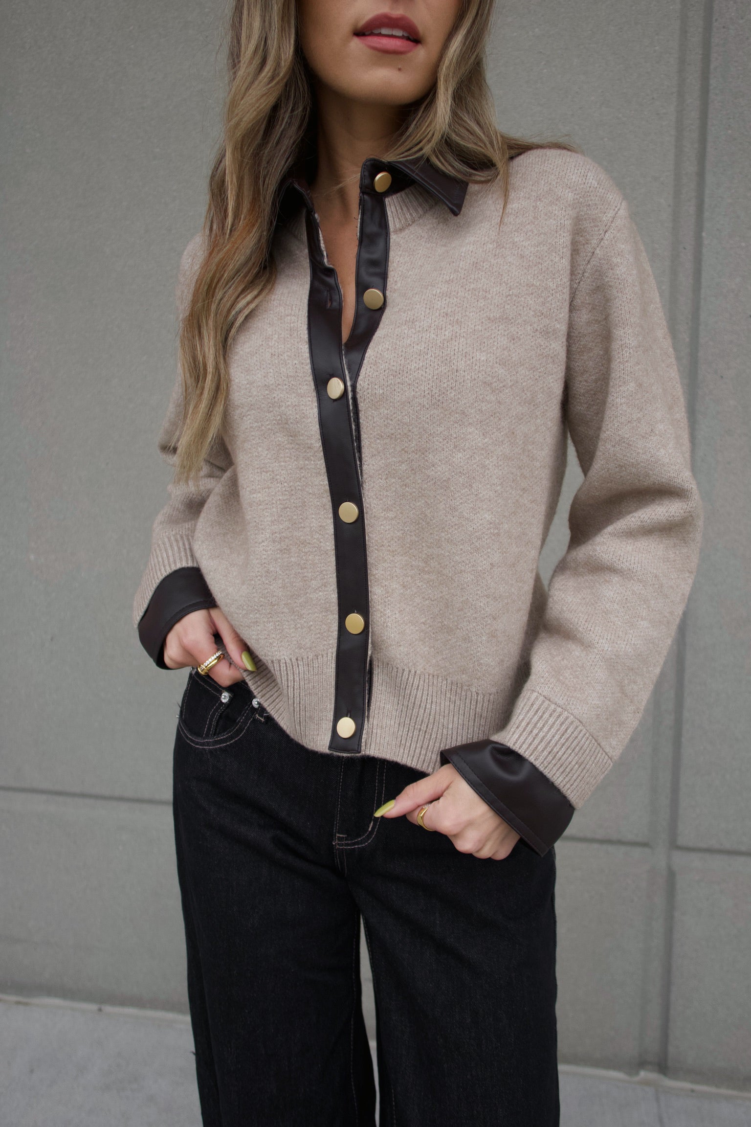 Myah Contrast Collared Cardigan