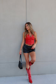 Red Faux Leather Vest