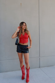 Red Faux Leather Vest